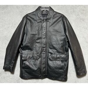 Seventh Ave Black Leather Utility Jacket Mens Size Medium Chore‎ Workwear Biker